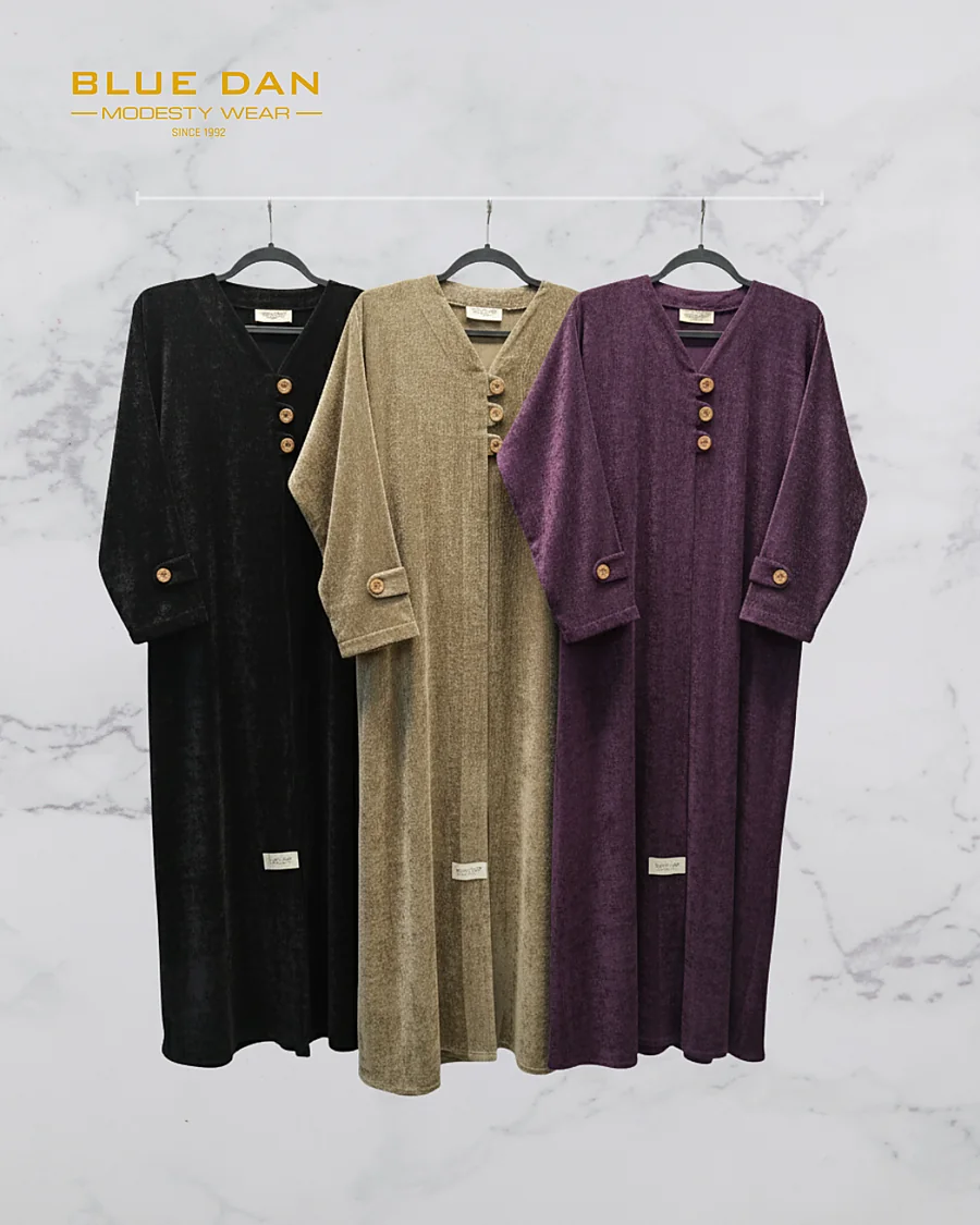 BD108 knitted abayas in Jet Black, Mocha Beige and Royal Plum