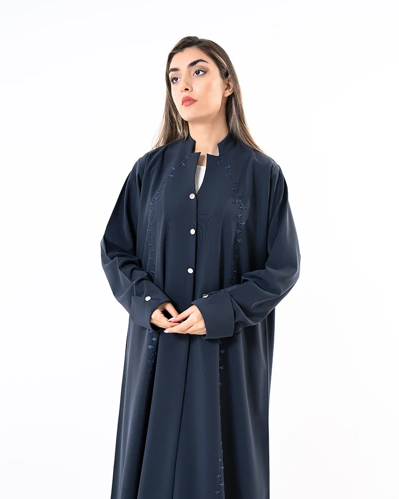 Navy Blue Dan abaya with embroidered placket