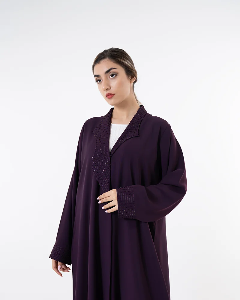 Deep purple Blue Dan abaya with embellished lapel