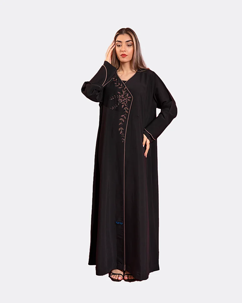 Black Blue Dan abaya with floral embroidery